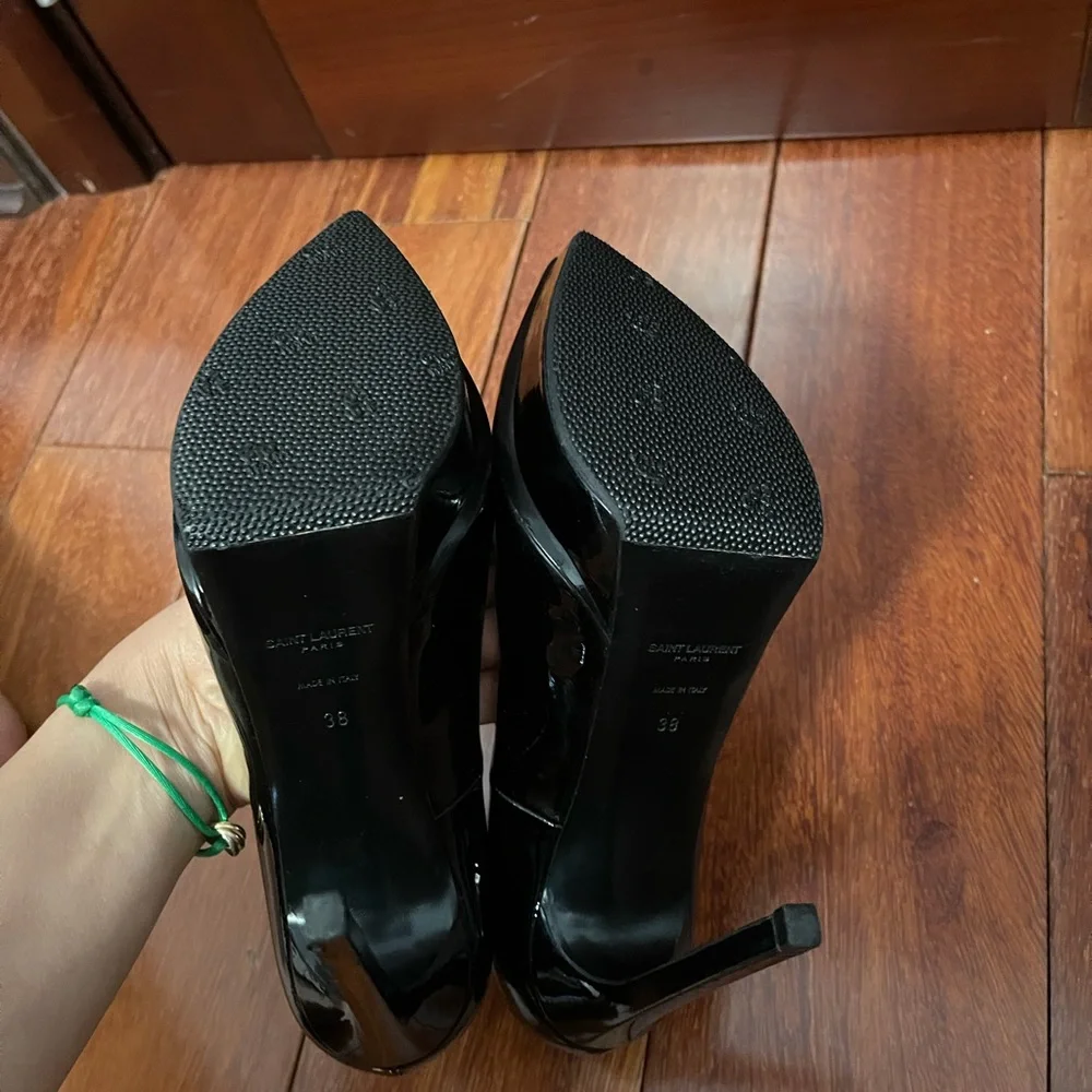 Yves Saint Laurent Black Patent Leather Platform Stiletto Pumps